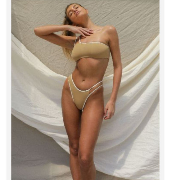 NWT Stone Fox Swim Echo Bikini Bottom, Asymmetrical Binding Detail, Tan, size XL - Picture 10 of 16